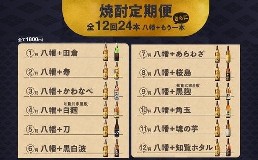 【焼酎定期便】1年間毎月お届け!一升瓶 焼酎「八幡」コース全24本 026-A-048